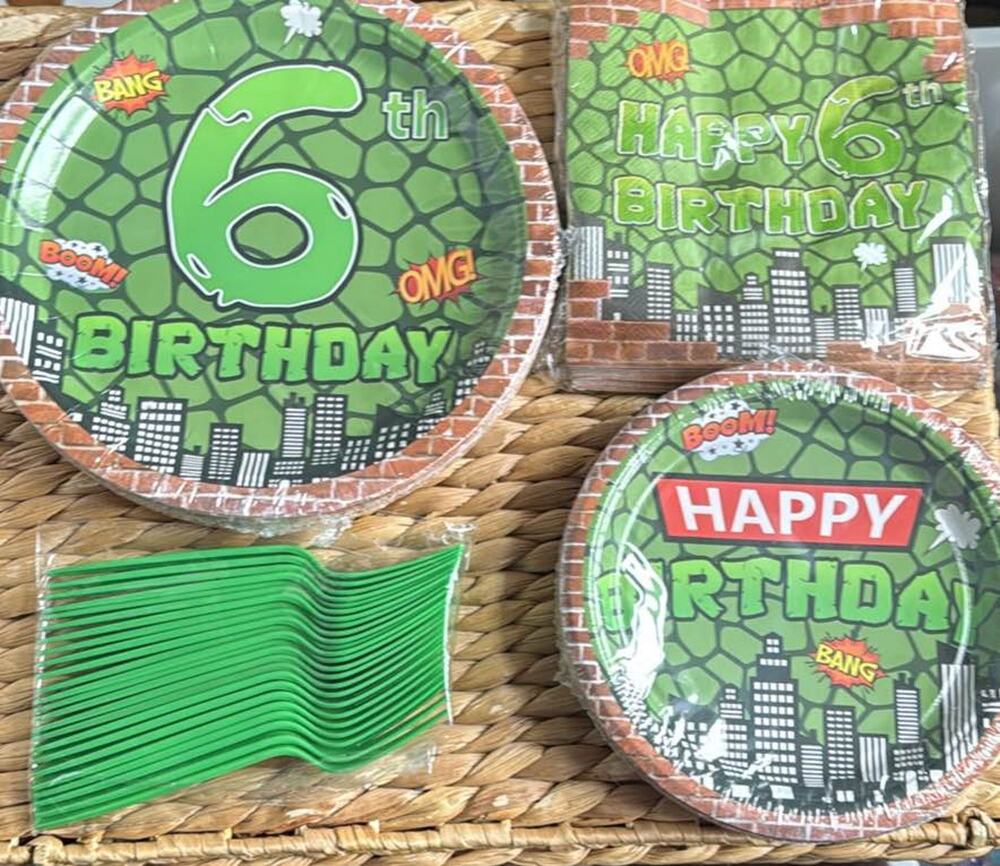 96-Piece Turtle 6th Birthday Party Supplies Kit